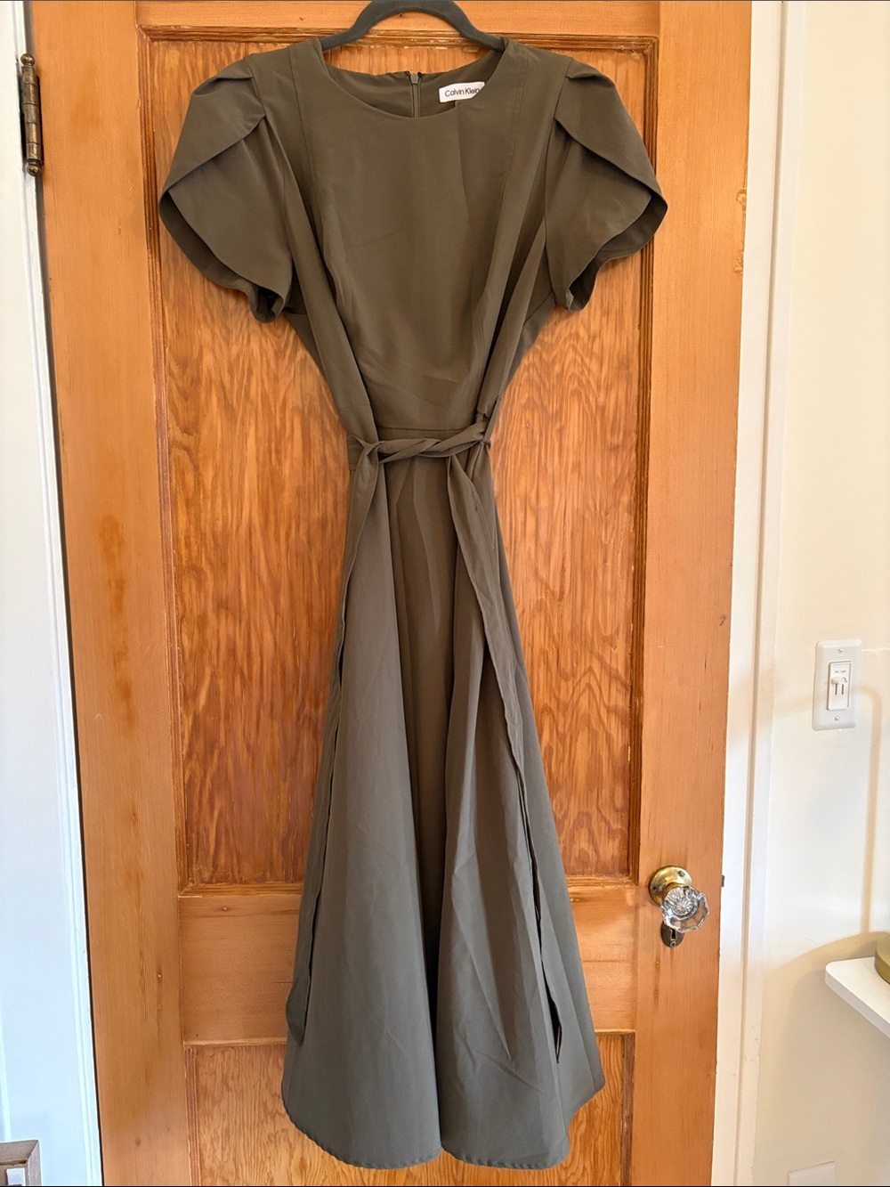 Calvin Klein Olive Tie-Waist Maxi Dress